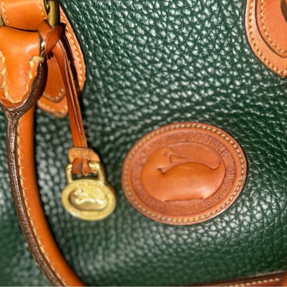 Dooney & Bourke AWL Zip Dome Satchel Forest Green British Tan Leather Bag USA